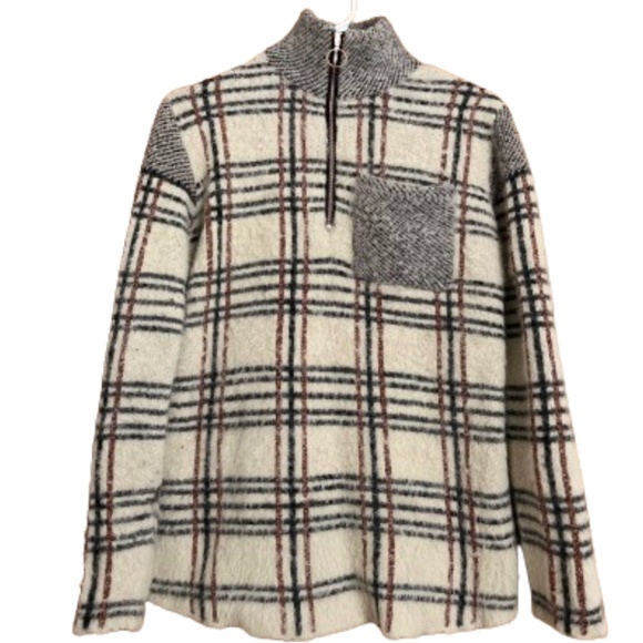 entro Women’s Ivory Multicolor Plaid Pullover Fall/Winter Casual Sweater Sz-S - Picture 2 of 9